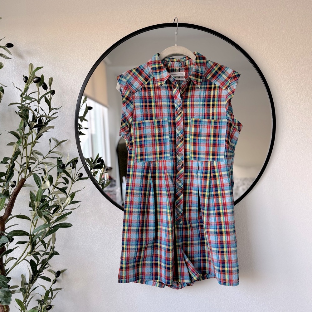 Urban Outfitters Zoey Workwear Plaid Romper, Blue Multi, Women’s XS